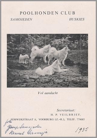 Poolhonden Club 1935, met afbeelding van honden uit 'Kennel Samoya'